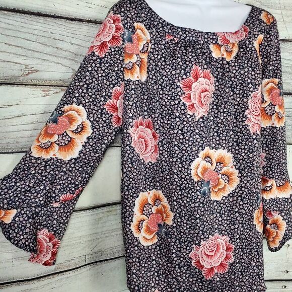 Loft Outlet Women’s Floral Bell Sleeve Blouse Top Large - Picture 3 of 8